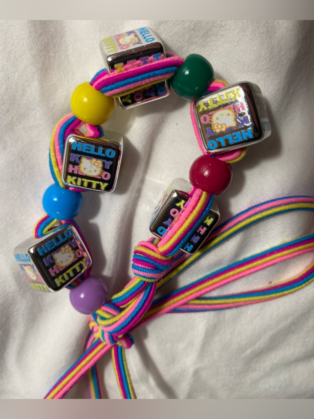 Hello Kitty Multicolor Rainbow Cord Beaded Bracelet NEW!